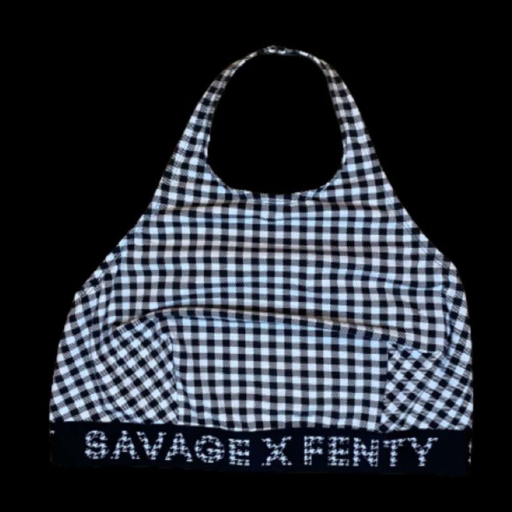 Savage x black black and white plaid set halter top size 2x